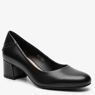 Classic Black Leather Block Heel Pumps